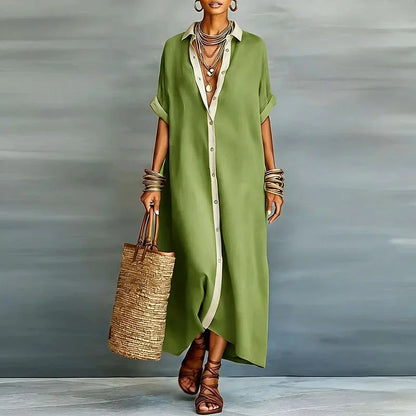 Vestido Maxi Camisero con Botones para Mujer-Maxi Dress-Casaluzia