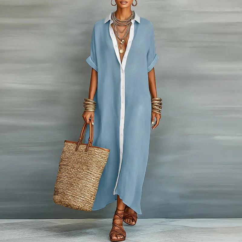 Vestido Maxi Camisero con Botones para Mujer-Maxi Dress-Casaluzia