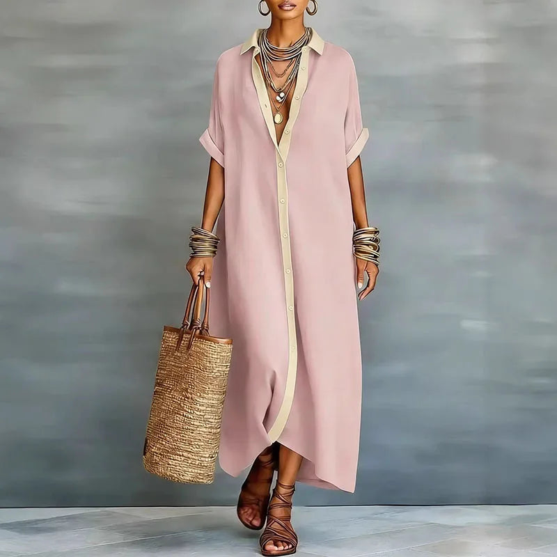 Vestido Maxi Camisero con Botones para Mujer-Maxi Dress-Casaluzia