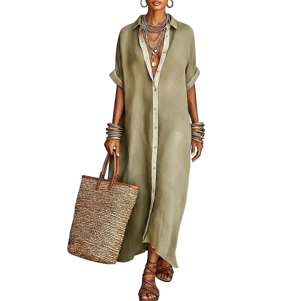 Vestido Maxi Camisero con Botones para Mujer-Maxi Dress-Casaluzia