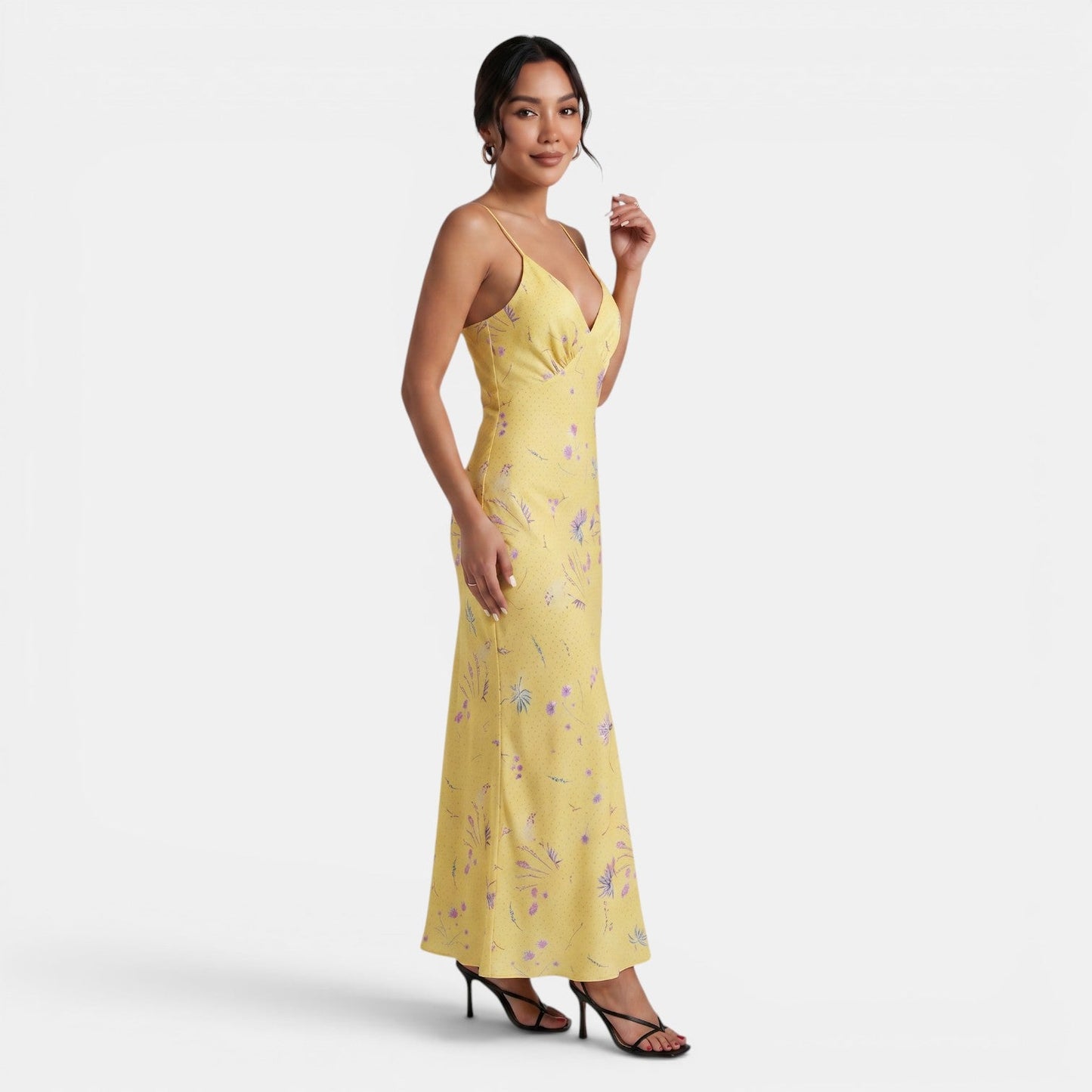 Vestido Maxi con Escote en V y Estampado Floral para Mujer-Maxi Dress-Casaluzia