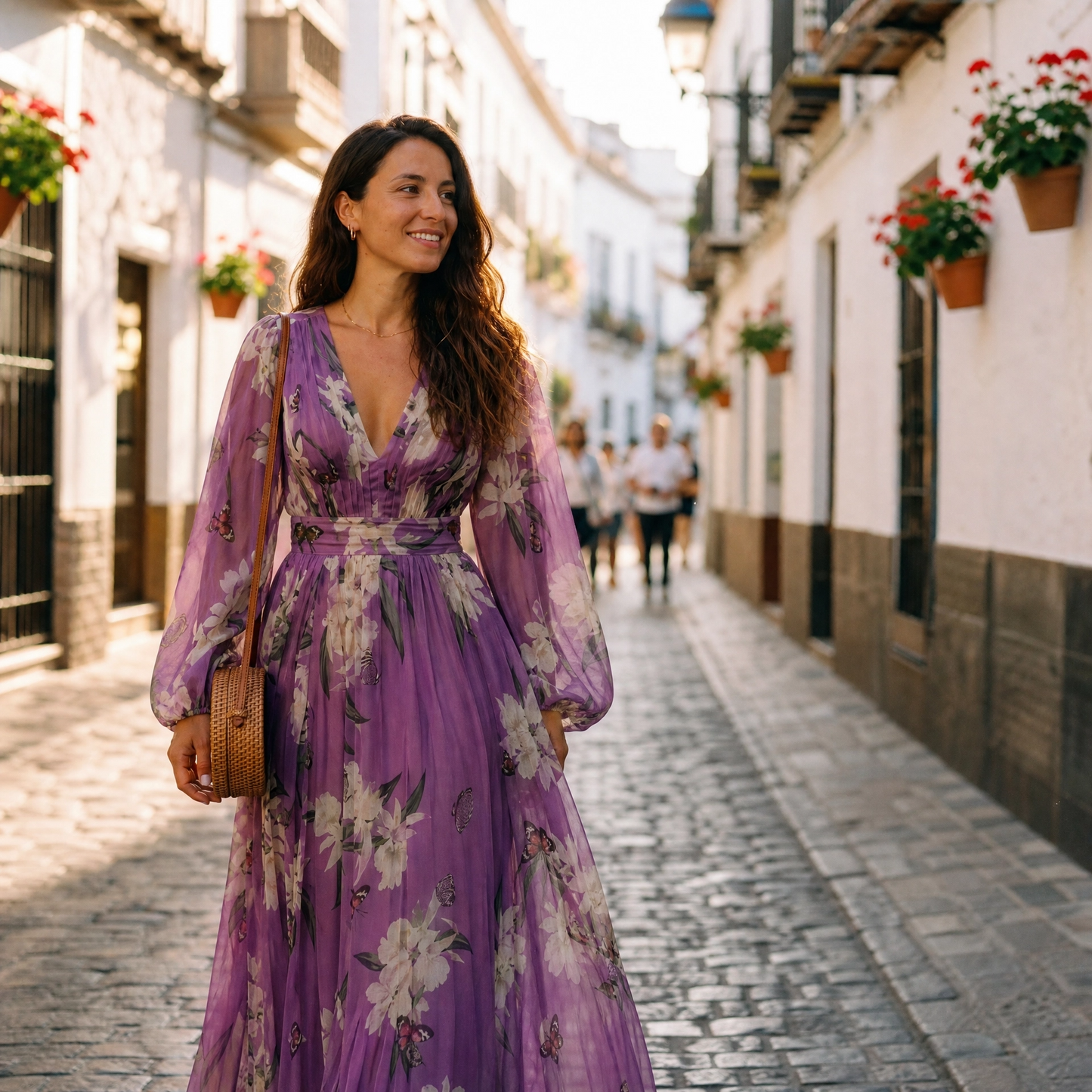 Vestido Maxi con Escote en V y Estampado Floral para Mujer-Maxi Dress-Casaluzia