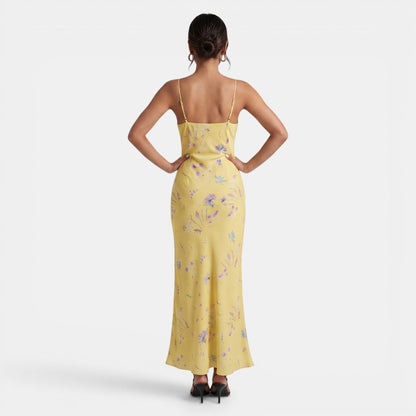 Vestido Maxi con Escote en V y Estampado Floral para Mujer-Maxi Dress-Casaluzia