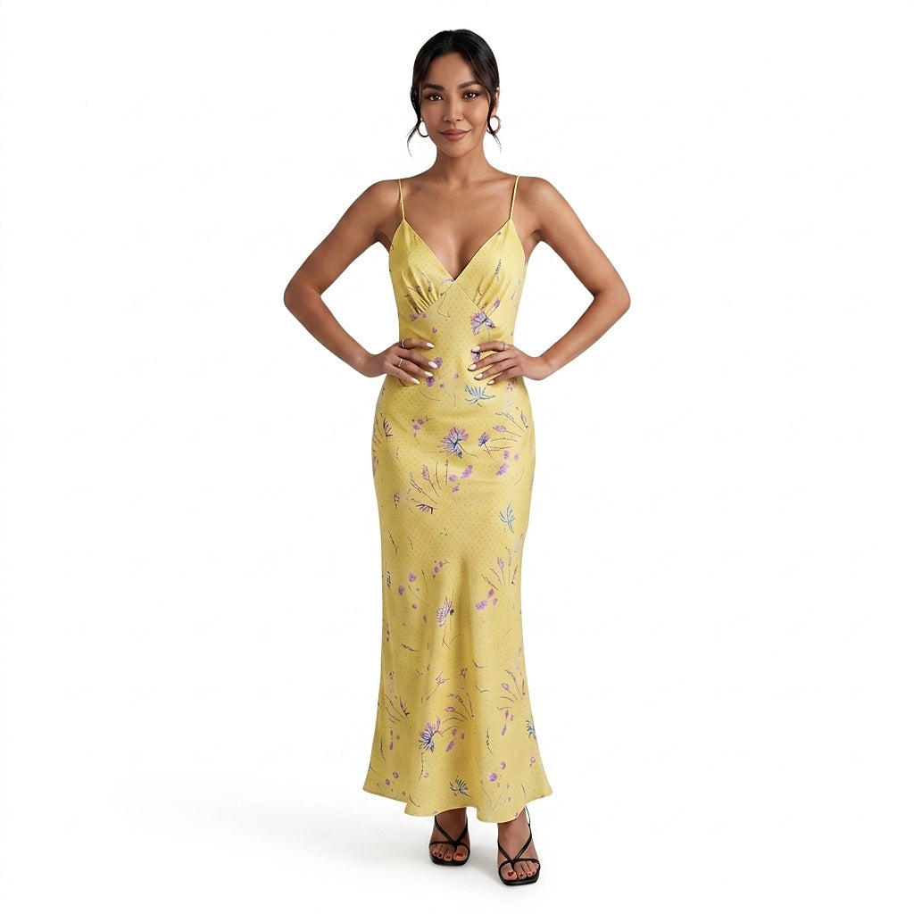 Vestido Maxi con Escote en V y Estampado Floral para Mujer-Maxi Dress-Casaluzia