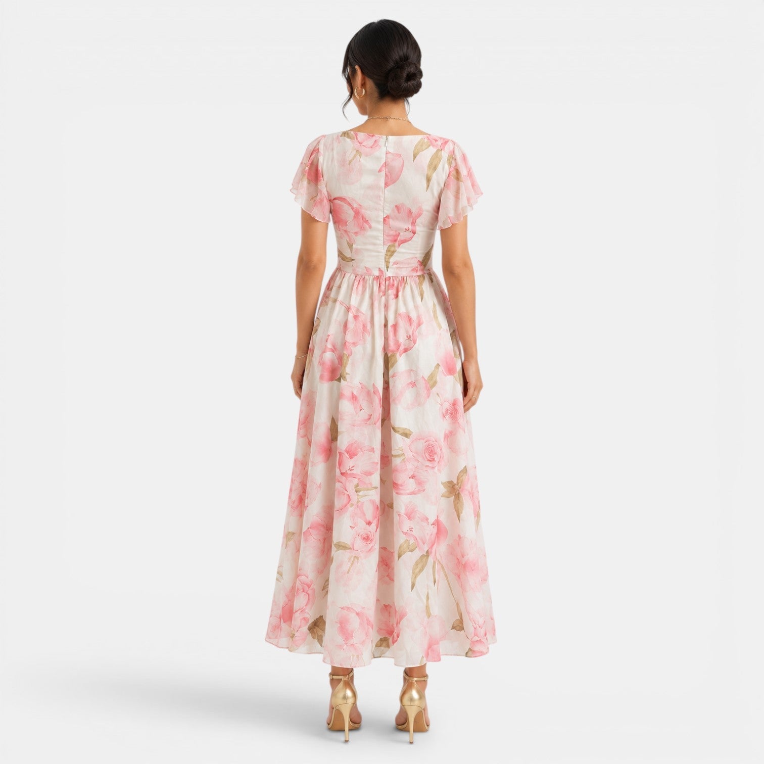 Vestido Maxi con Estampado Floral y Escote en V para Mujer-Maxi Dress-Casaluzia