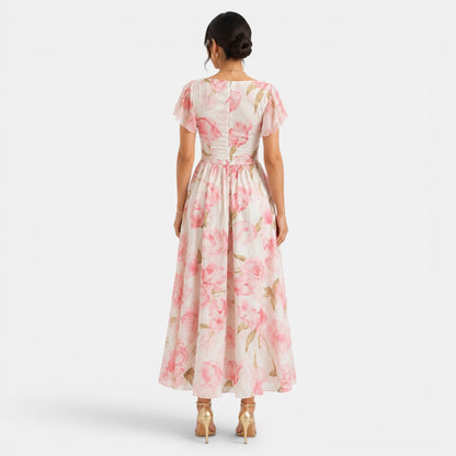 Vestido Maxi con Estampado Floral y Escote en V para Mujer-Maxi Dress-Casaluzia