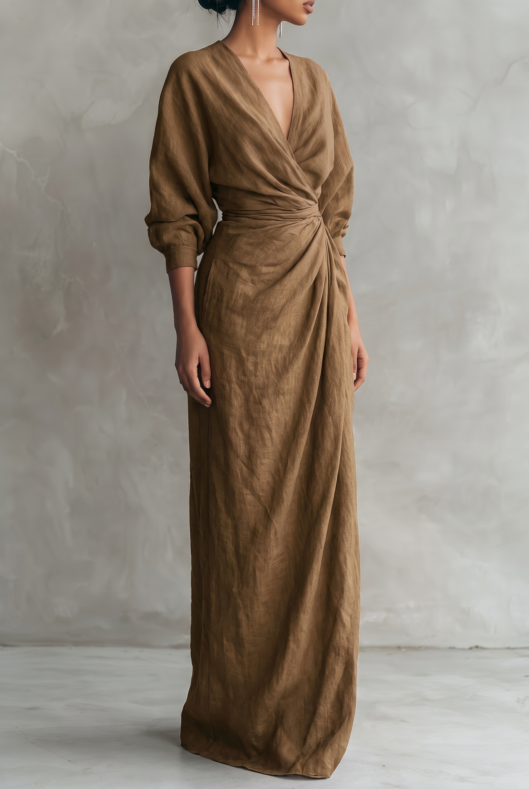 Vestido Maxi Cruzado con Escote en V para Mujer-Maxi Dress-Casaluzia