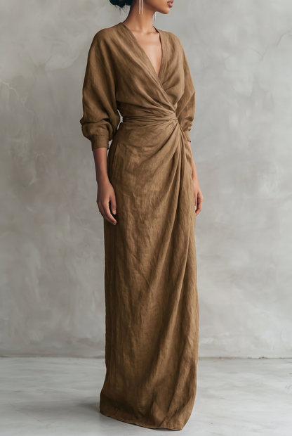Vestido Maxi Cruzado con Escote en V para Mujer-Maxi Dress-Casaluzia