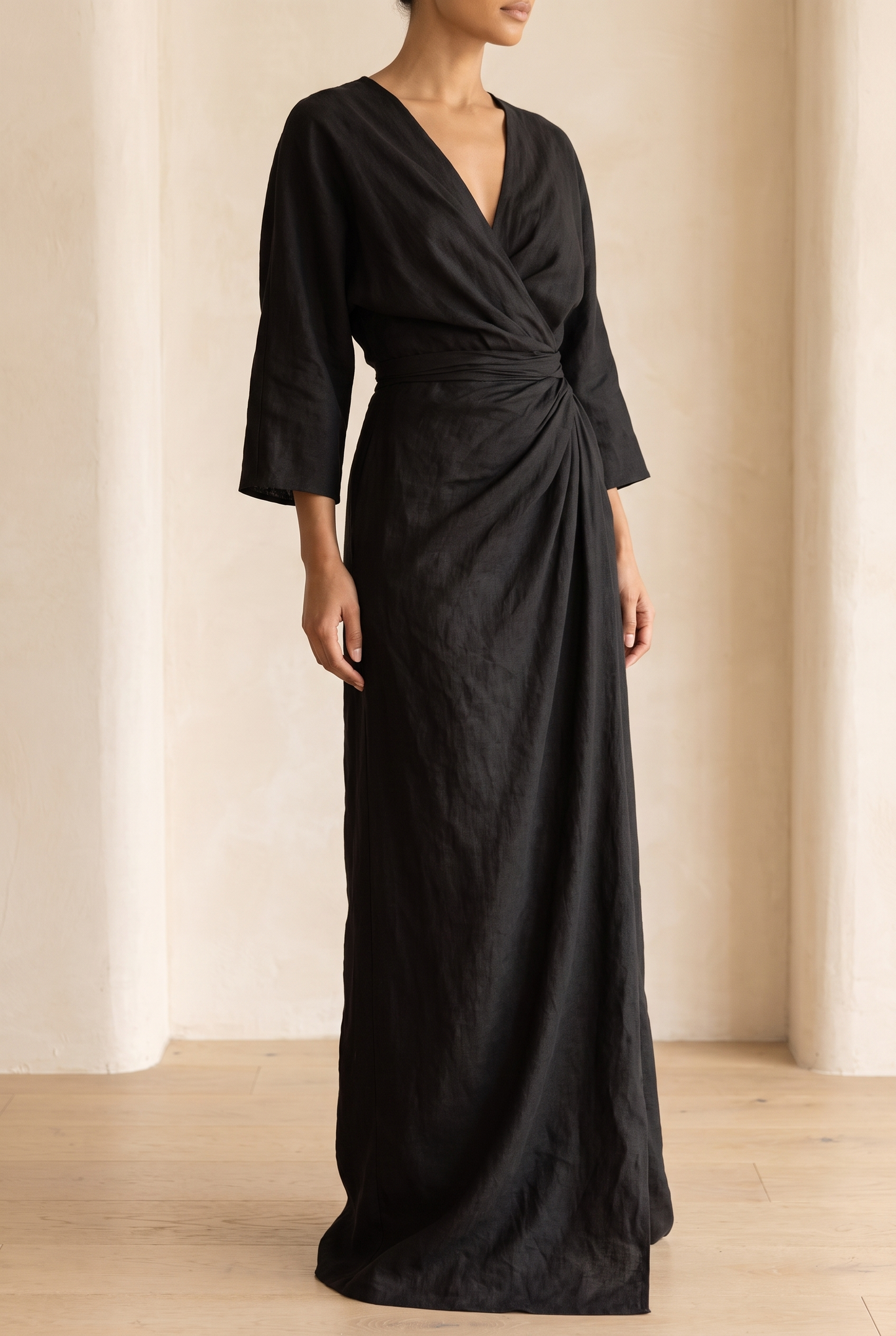 Vestido Maxi Cruzado con Escote en V para Mujer-Maxi Dress-Casaluzia