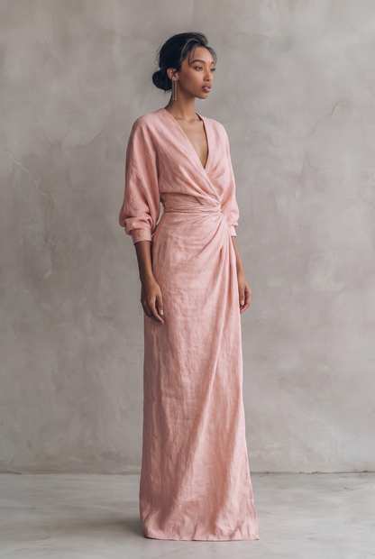 Vestido Maxi Cruzado con Escote en V para Mujer-Maxi Dress-Casaluzia