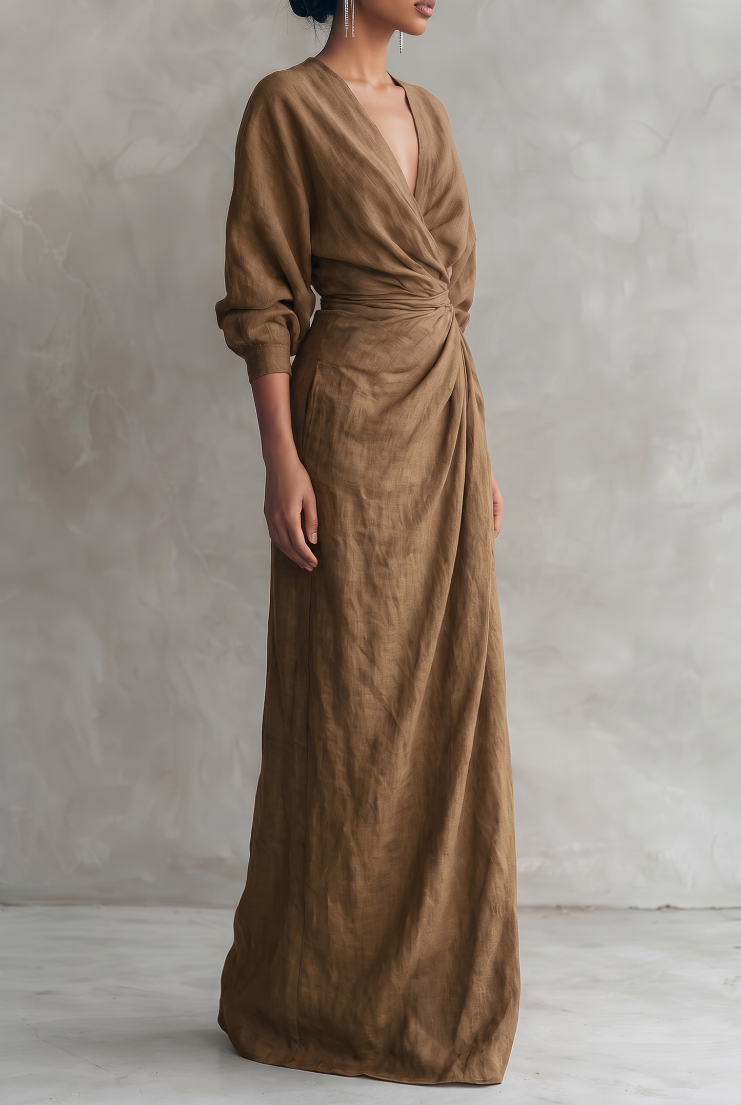 Vestido Maxi Cruzado con Escote en V para Mujer-Maxi Dress-Casaluzia