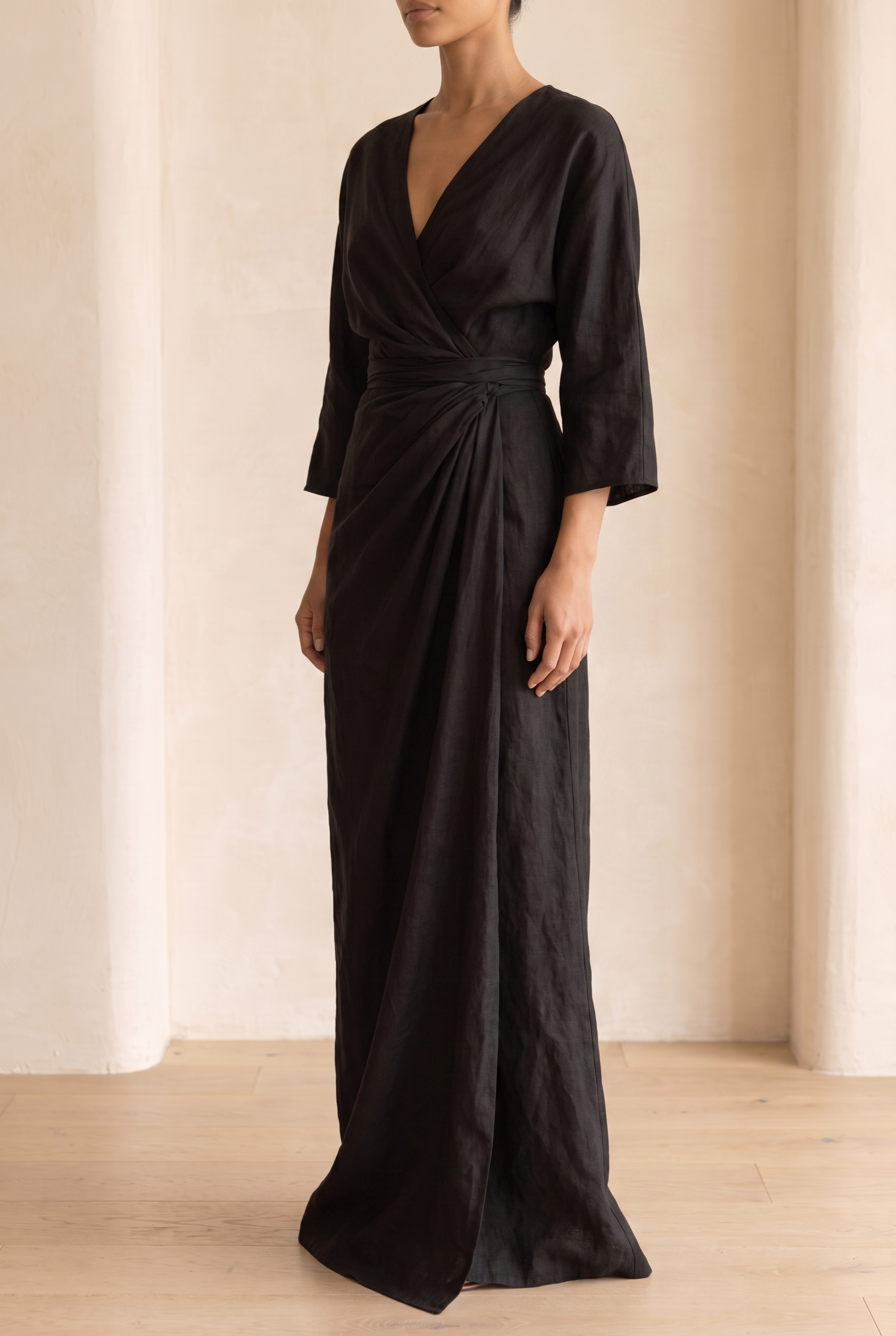 Vestido Maxi Cruzado con Escote en V para Mujer-Maxi Dress-Casaluzia