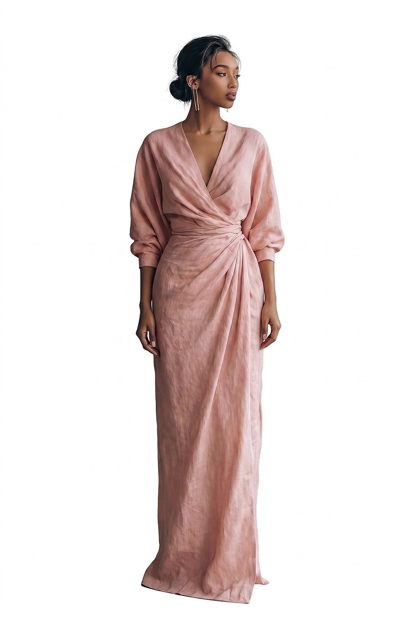 Vestido Maxi Cruzado con Escote en V para Mujer-Maxi Dress-Casaluzia