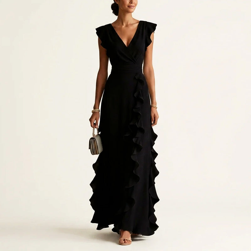 Vestido Maxi Cruzado con Volantes para Mujer-Maxi Dress-Casaluzia