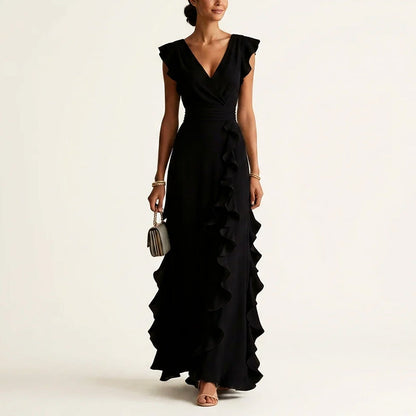 Vestido Maxi Cruzado con Volantes para Mujer-Maxi Dress-Casaluzia