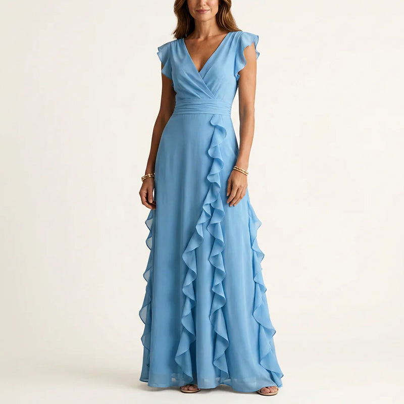 Vestido Maxi Cruzado con Volantes para Mujer-Maxi Dress-Casaluzia