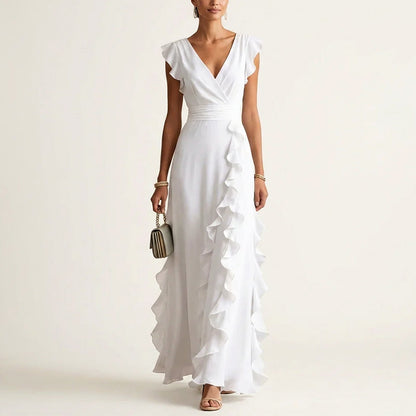 Vestido Maxi Cruzado con Volantes para Mujer-Maxi Dress-Casaluzia