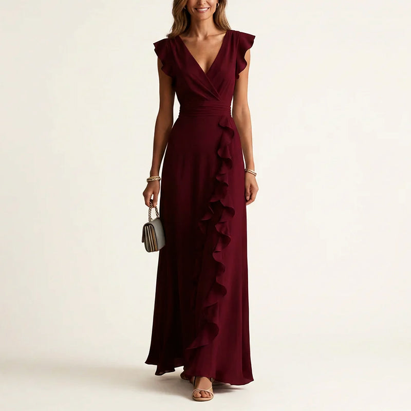 Vestido Maxi Cruzado con Volantes para Mujer-Maxi Dress-Casaluzia