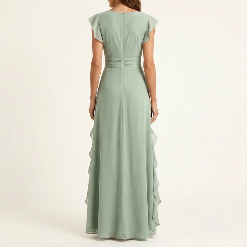 Vestido Maxi Cruzado con Volantes para Mujer-Maxi Dress-Casaluzia