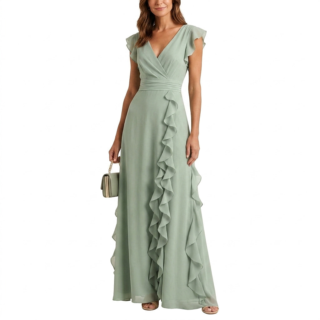 Vestido Maxi Cruzado con Volantes para Mujer-Maxi Dress-Casaluzia