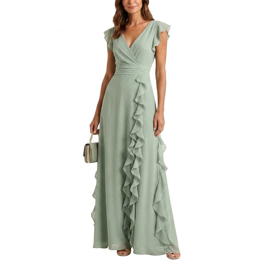 Vestido Maxi Cruzado con Volantes para Mujer-Maxi Dress-Casaluzia