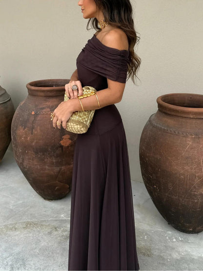 Vestido Maxi de Malla con Hombros Descubiertos para Mujer-Maxi Dress-Casaluzia