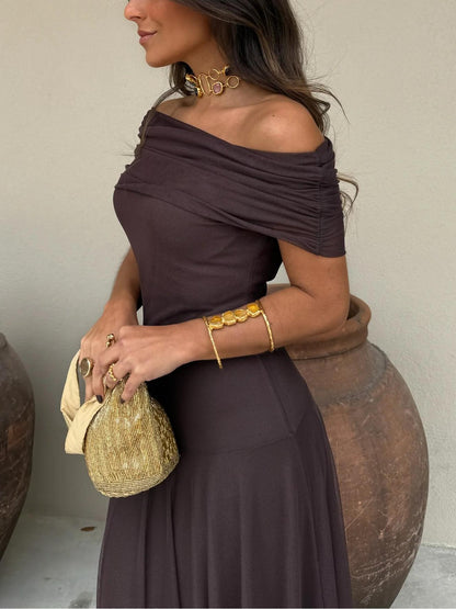 Vestido Maxi de Malla con Hombros Descubiertos para Mujer-Maxi Dress-Casaluzia