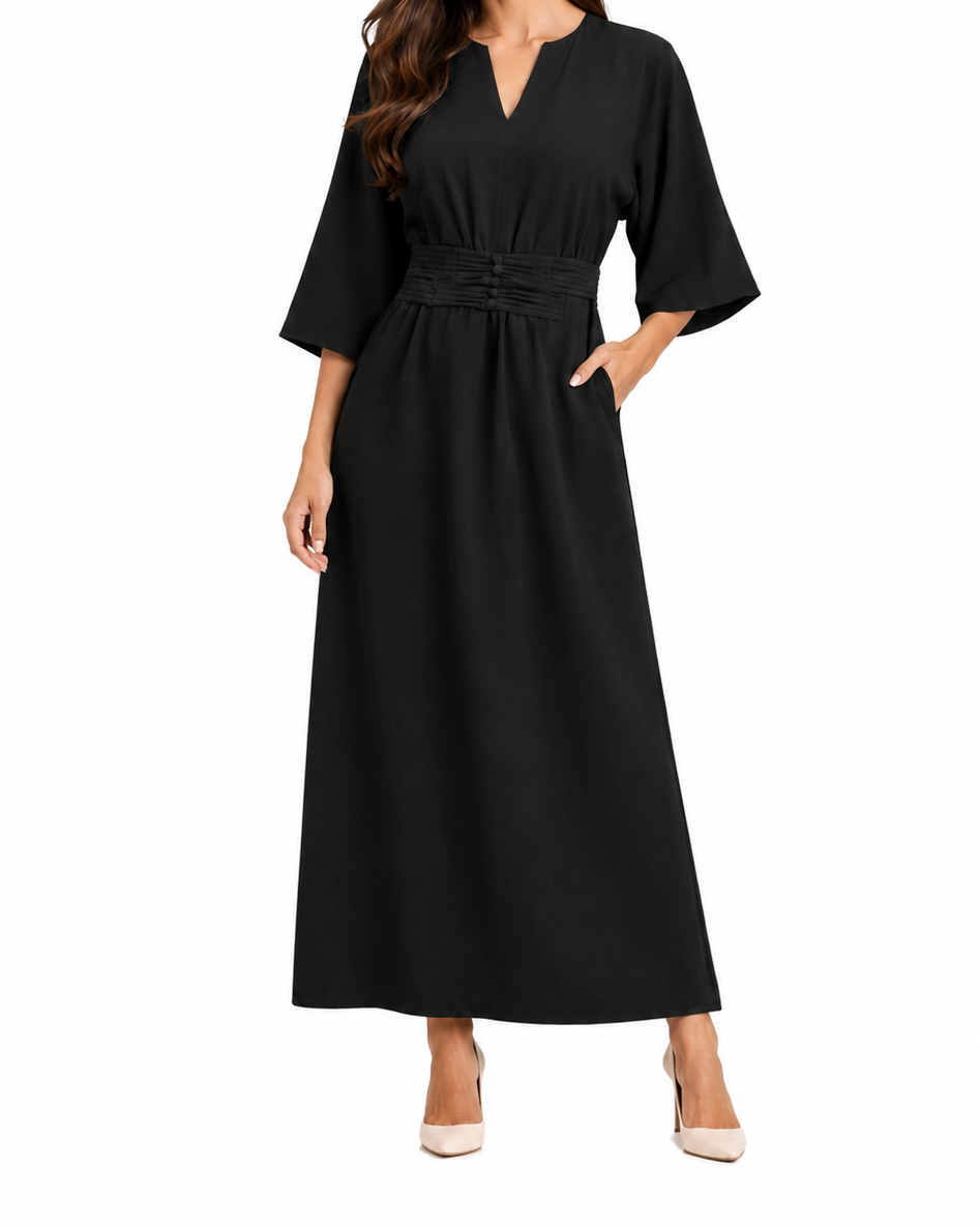 Vestido Maxi de Mujer con Cintura Plisada-Maxi Dress-Casaluzia