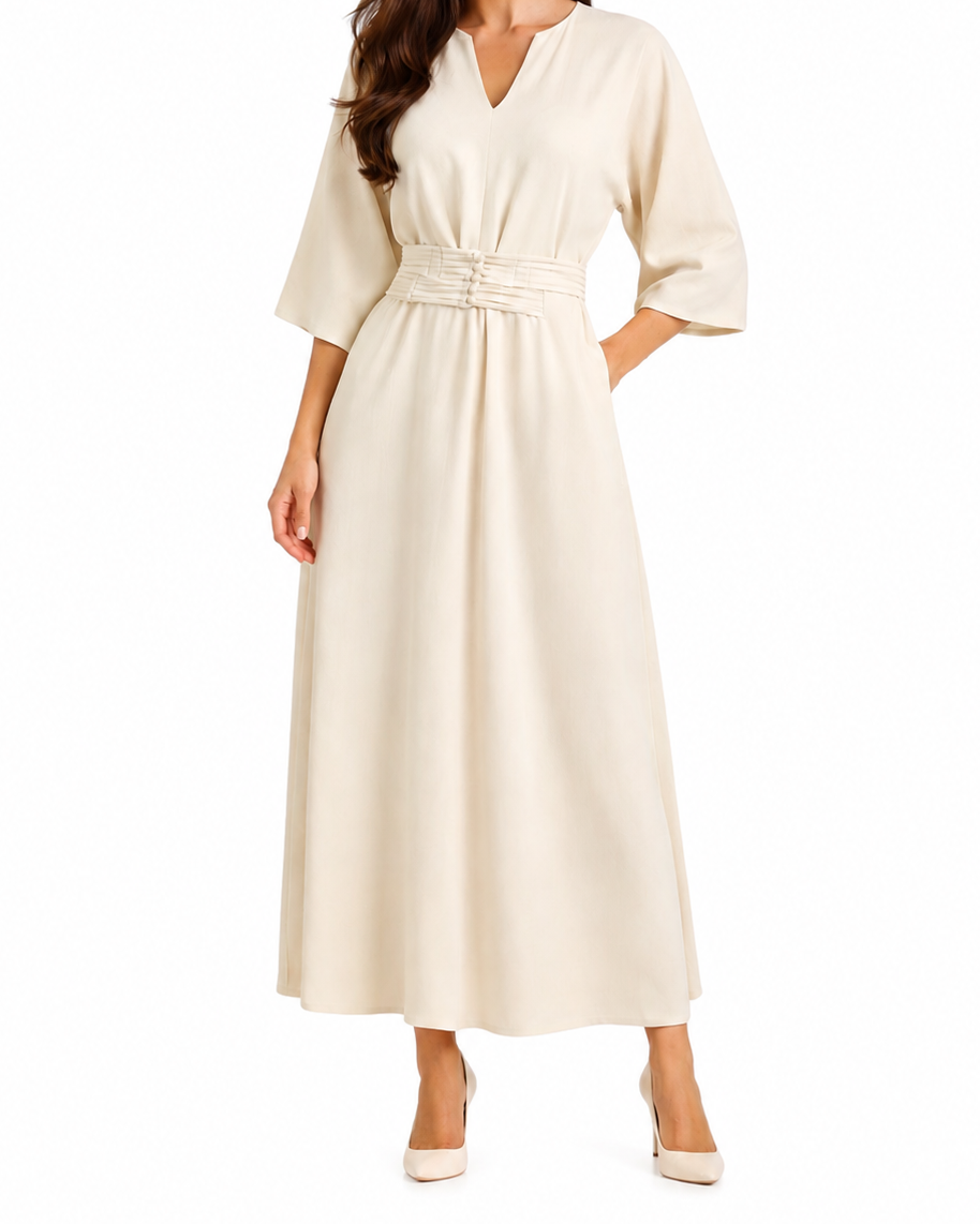 Vestido Maxi de Mujer con Cintura Plisada-Maxi Dress-Casaluzia