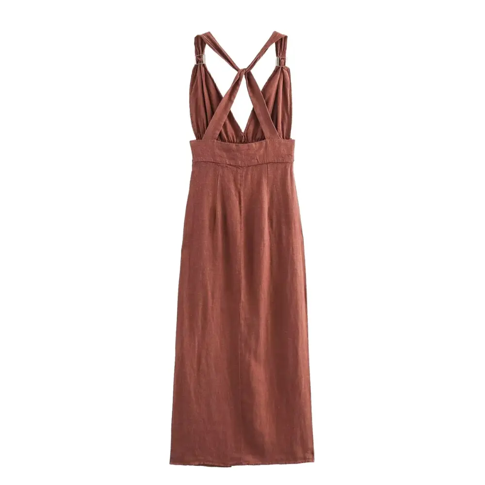 Vestido Maxi de Mujer con Escote en V-Maxi Dress-Casaluzia