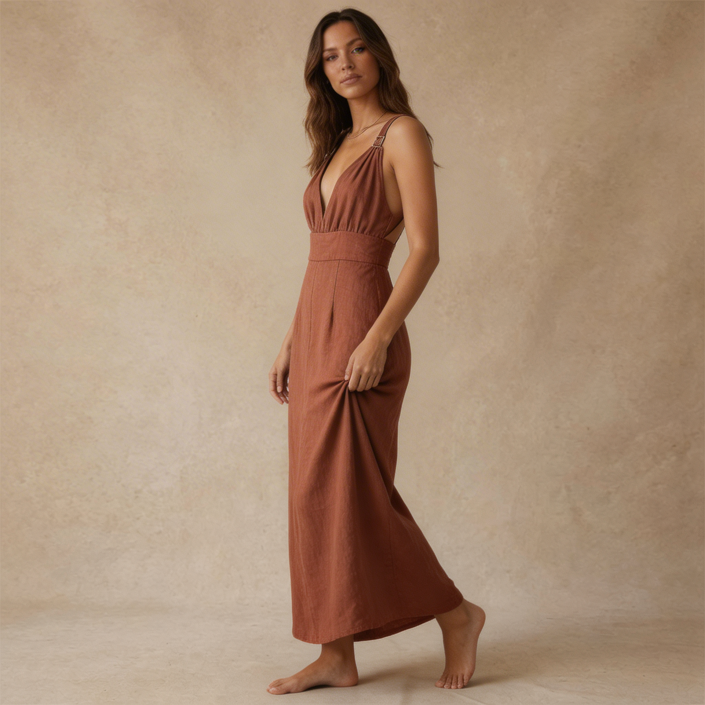 Vestido Maxi de Mujer con Escote en V-Maxi Dress-Casaluzia