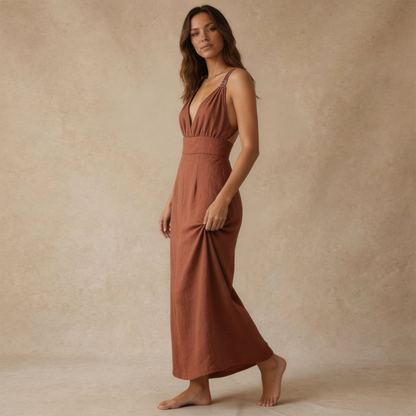 Vestido Maxi de Mujer con Escote en V-Maxi Dress-Casaluzia