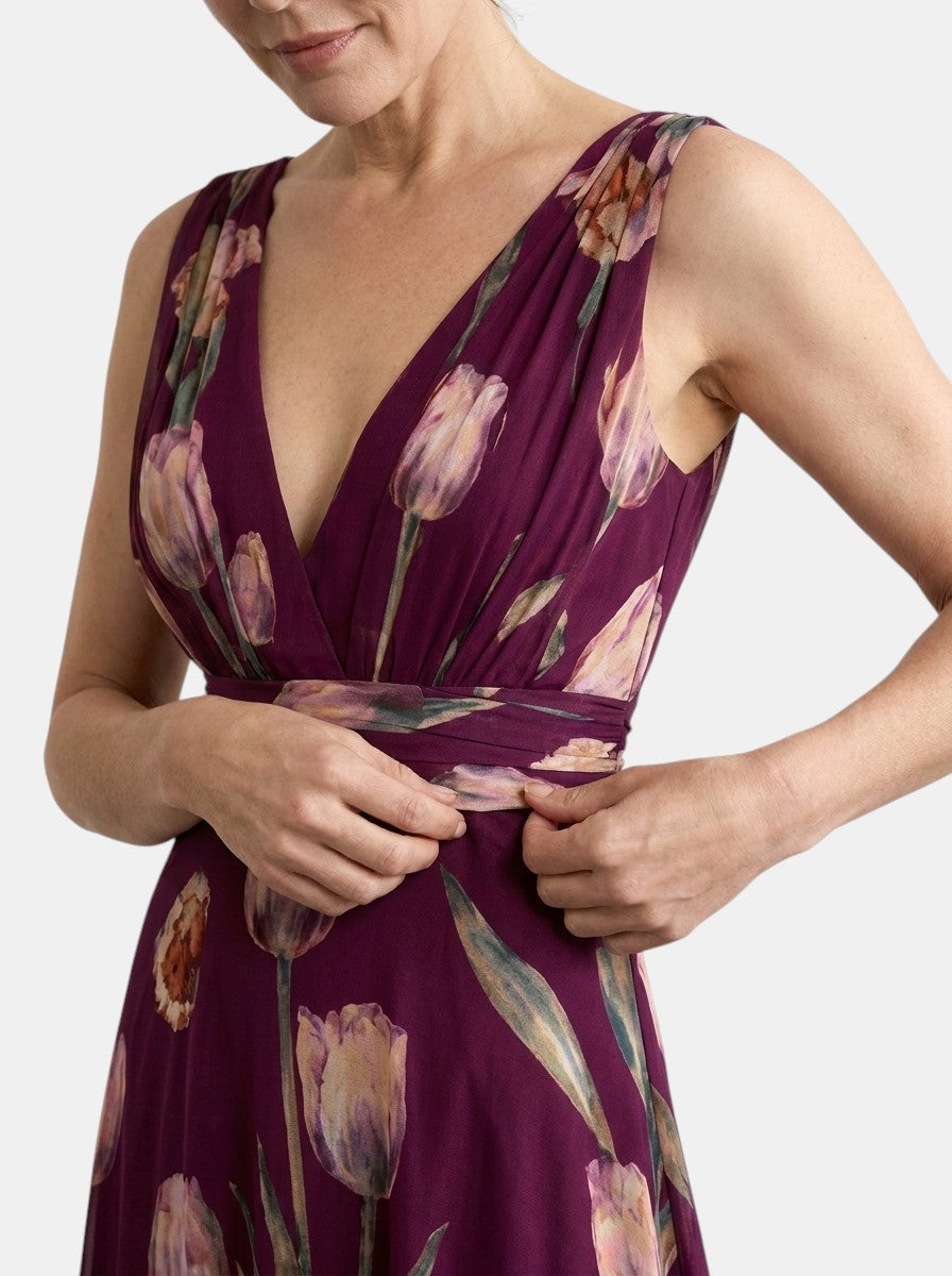 Vestido Maxi de Mujer sin Mangas con Estampado Floral y Cuello en V-Maxi Dress-Casaluzia