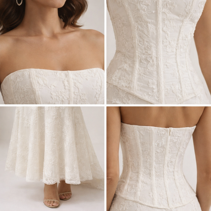 Vestido maxi de mujer sin tirantes con cuerpo estructurado y bajo acampanado-Maxi Dress-Casaluzia