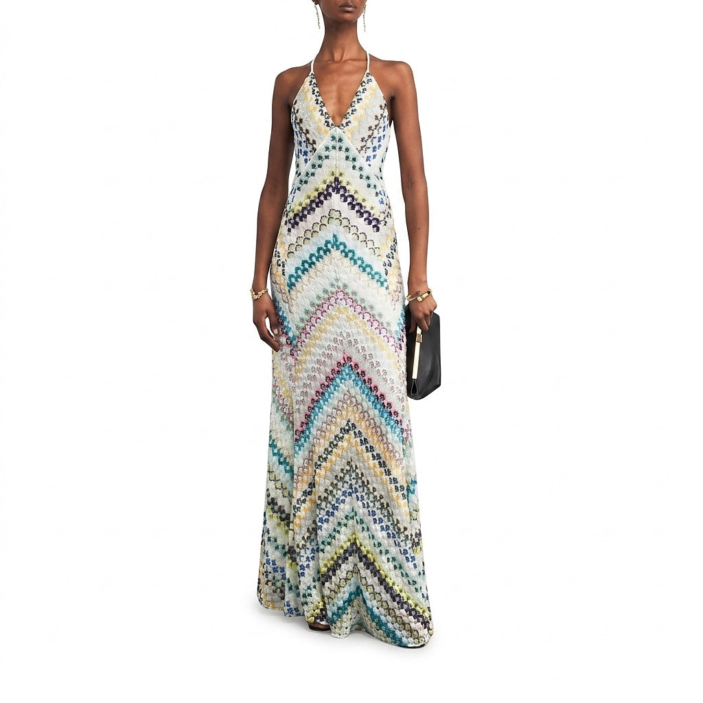 Vestido Maxi de Punto Chevron para Mujer-Maxi Dress-Casaluzia