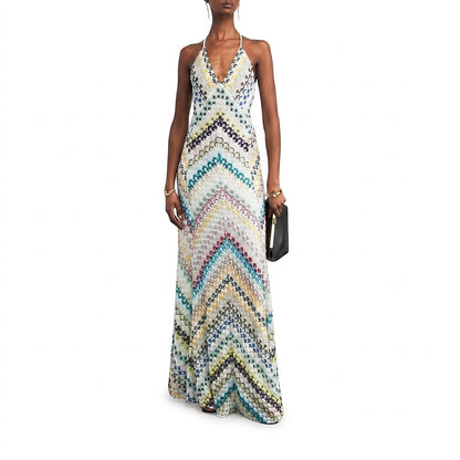 Vestido Maxi de Punto Chevron para Mujer-Maxi Dress-Casaluzia