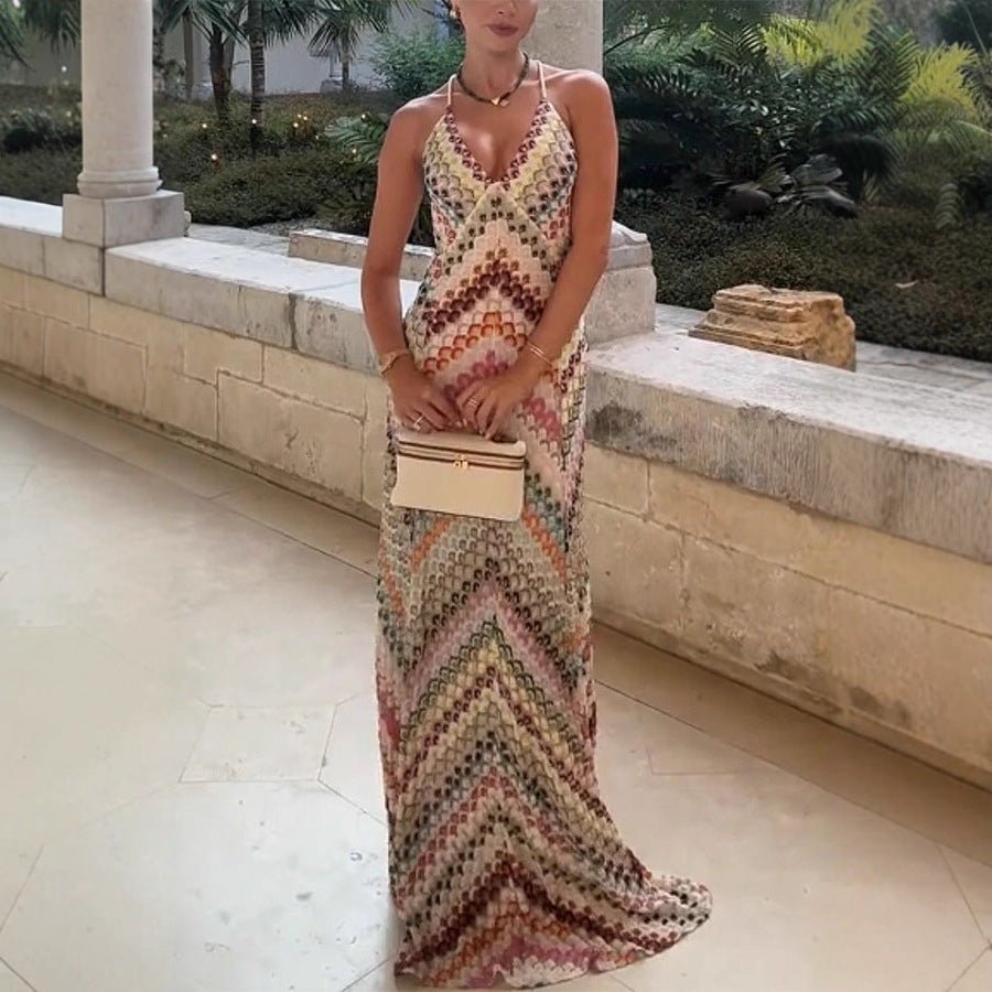 Vestido Maxi de Punto Chevron para Mujer-Maxi Dress-Casaluzia