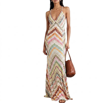 Vestido Maxi de Punto Chevron para Mujer-Maxi Dress-Casaluzia