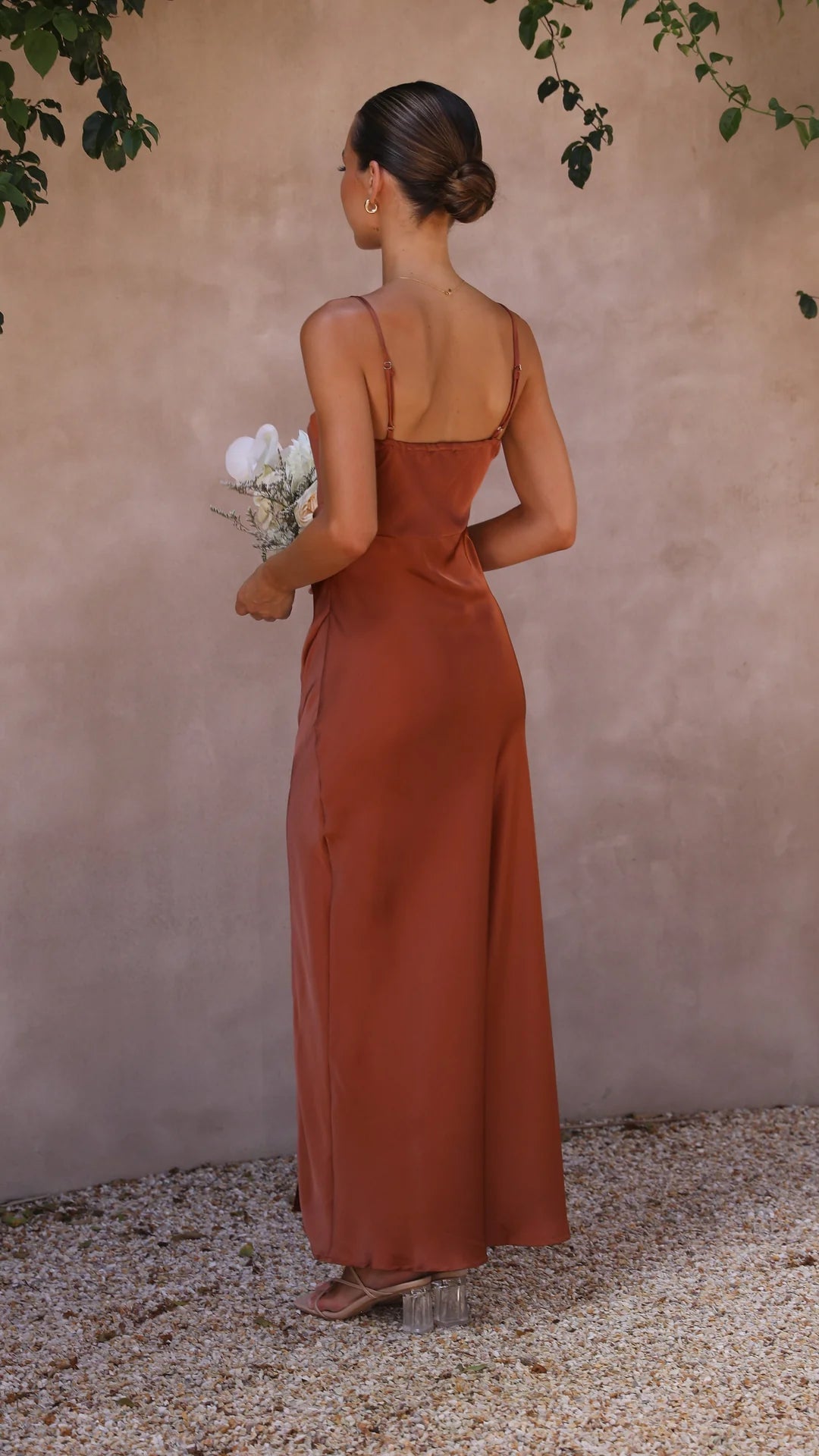 Vestido Maxi de Satén con Escote Recto para Mujer-Maxi Dresses-Casaluzia