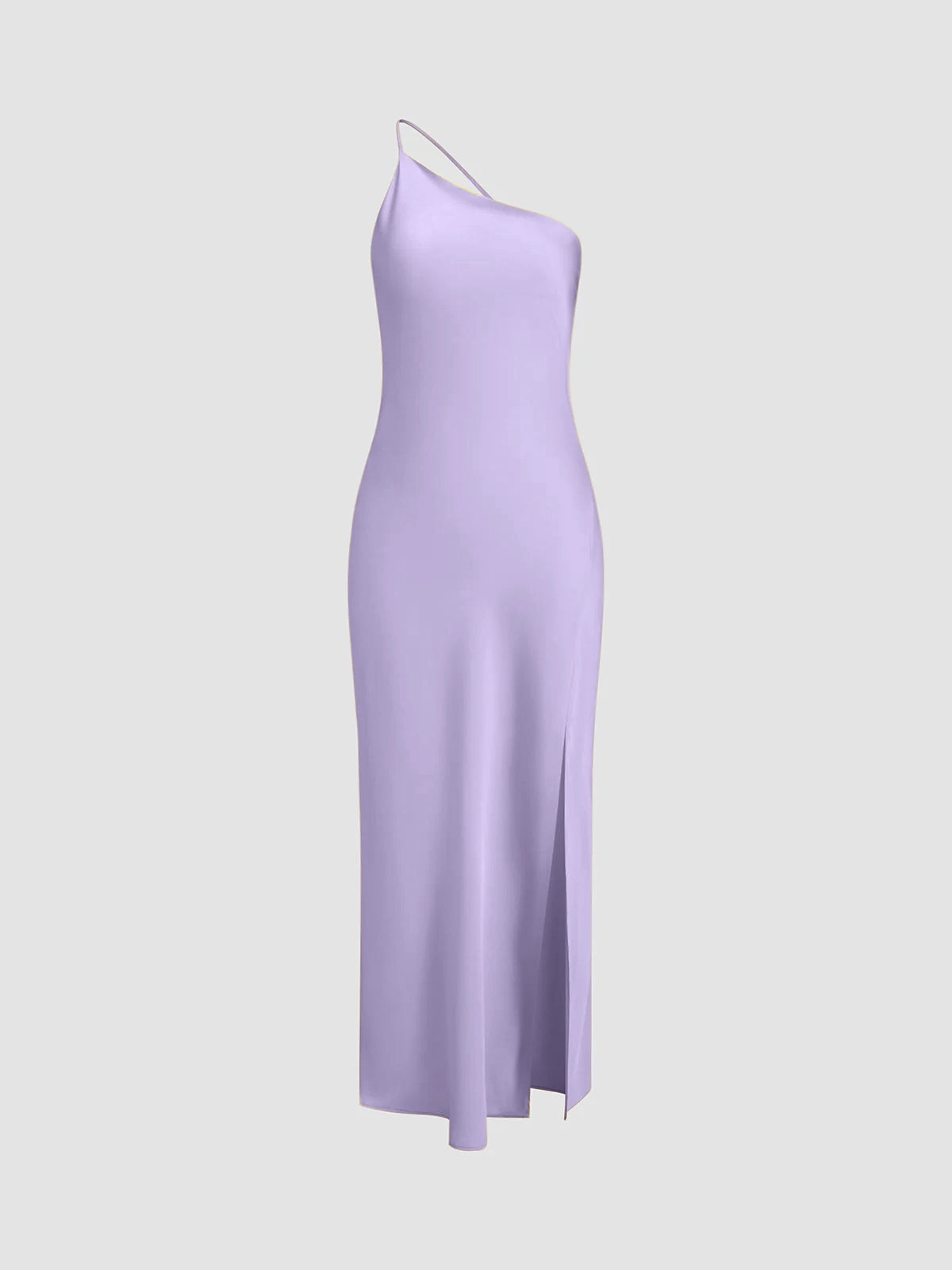 Vestido Maxi de Satén de un Solo Hombro con Abertura para Mujer-Maxi Dress-Casaluzia
