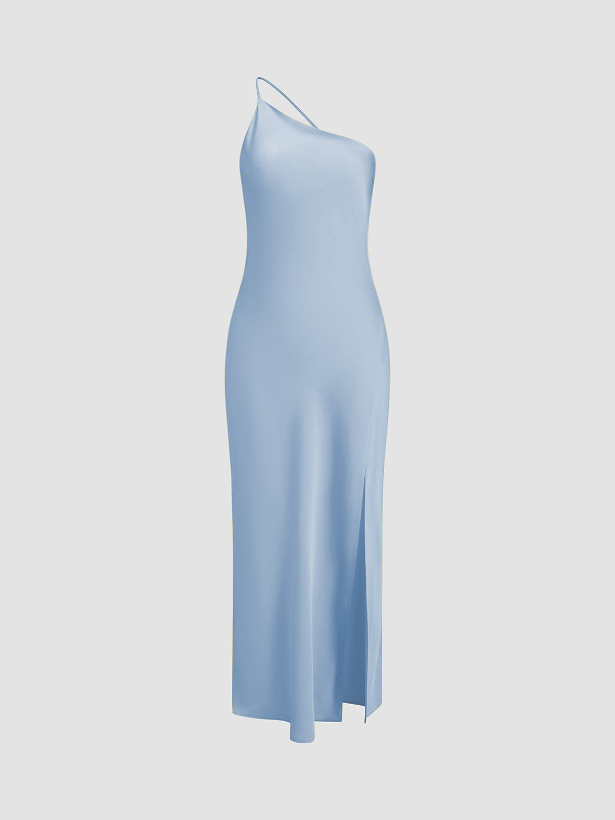 Vestido Maxi de Satén de un Solo Hombro con Abertura para Mujer-Maxi Dress-Casaluzia