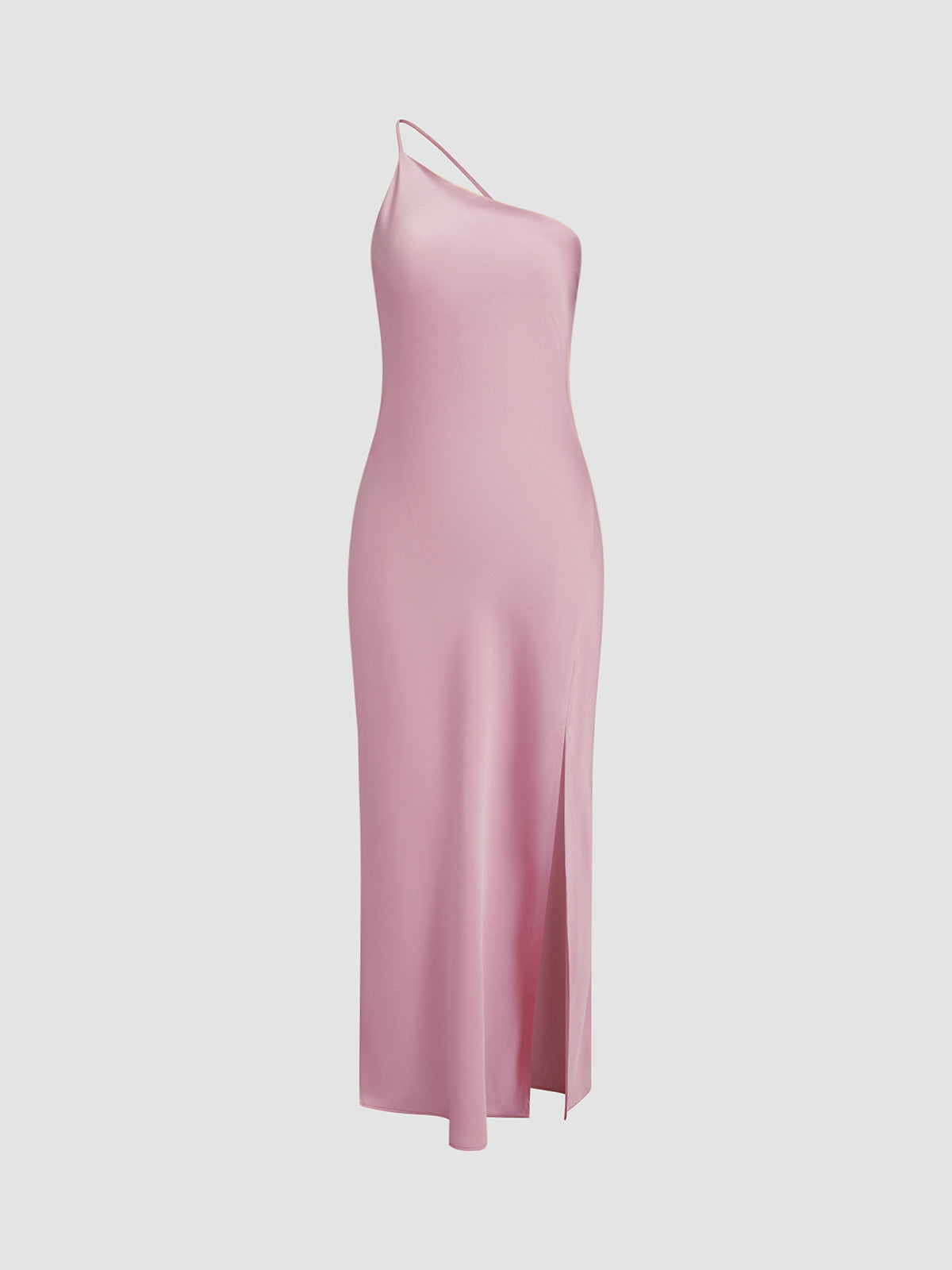 Vestido Maxi de Satén de un Solo Hombro con Abertura para Mujer-Maxi Dress-Casaluzia