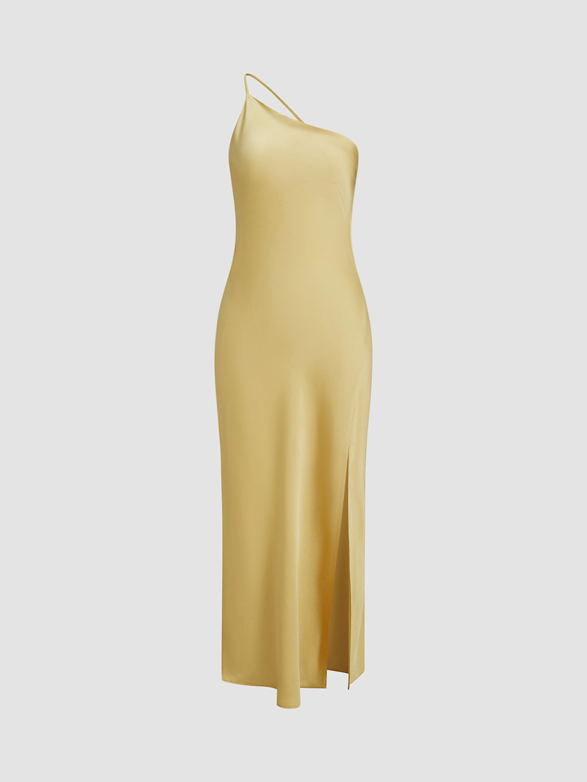 Vestido Maxi de Satén de un Solo Hombro con Abertura para Mujer-Maxi Dress-Casaluzia