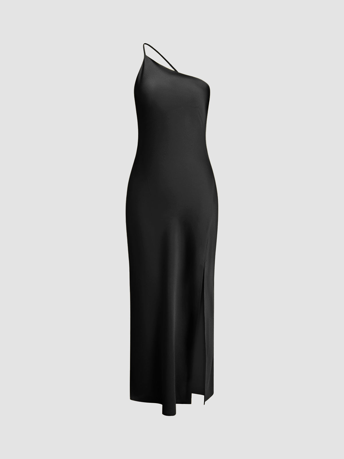 Vestido Maxi de Satén de un Solo Hombro con Abertura para Mujer-Maxi Dress-Casaluzia