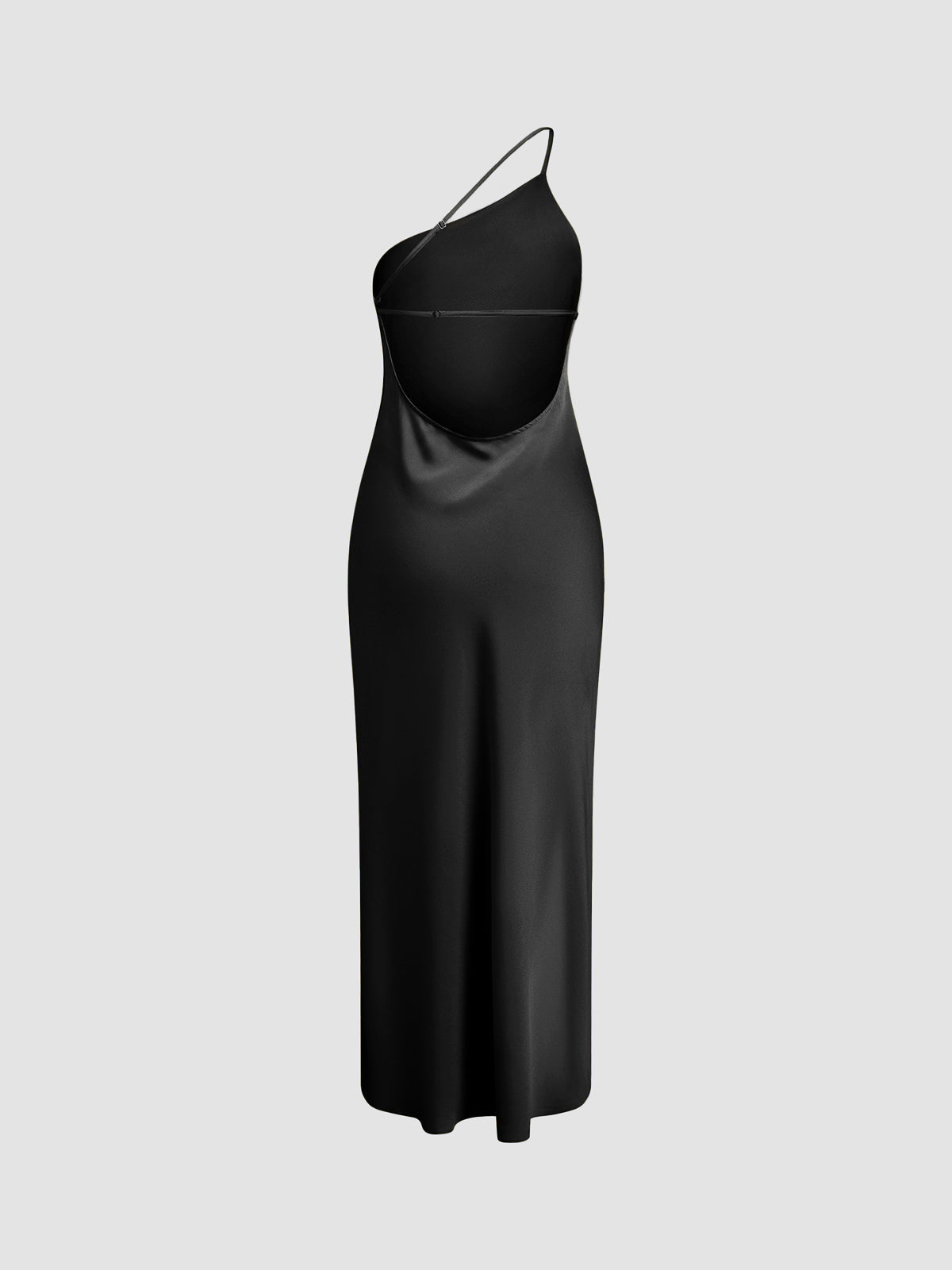 Vestido Maxi de Satén de un Solo Hombro con Abertura para Mujer-Maxi Dress-Casaluzia