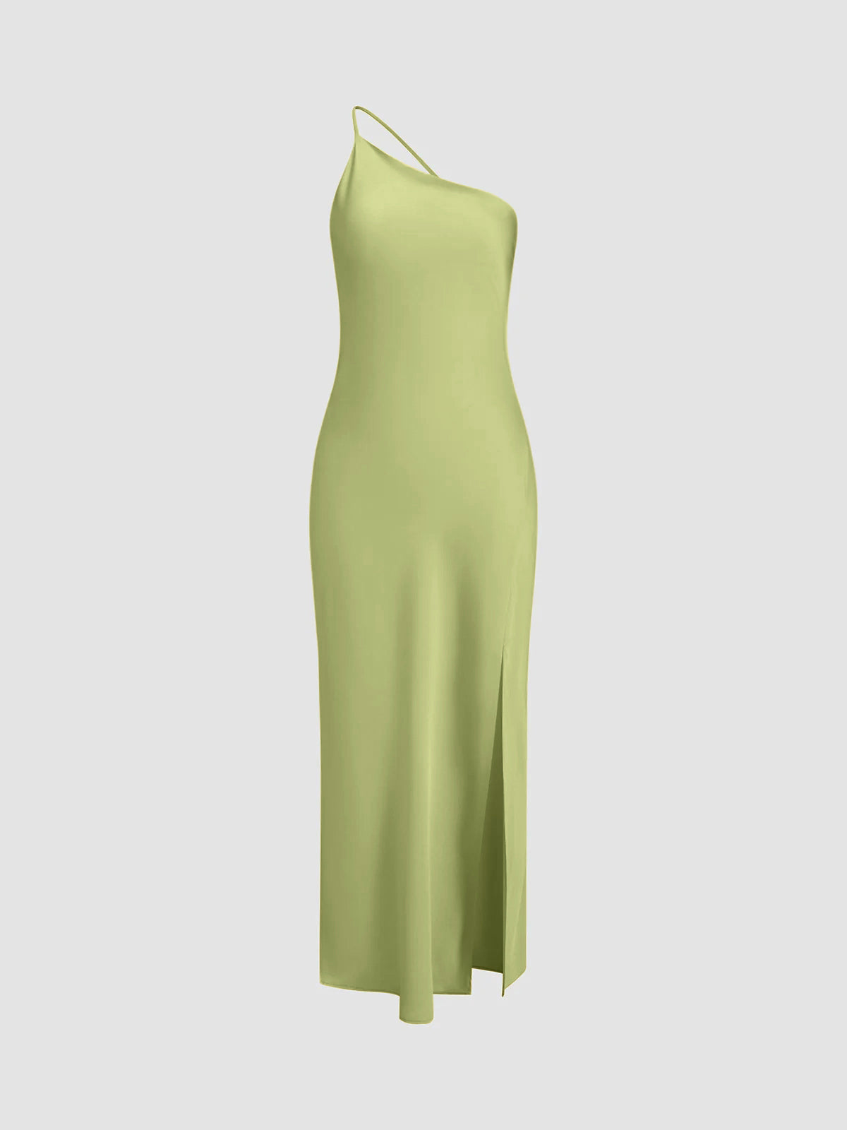 Vestido Maxi de Satén de un Solo Hombro con Abertura para Mujer-Maxi Dress-Casaluzia