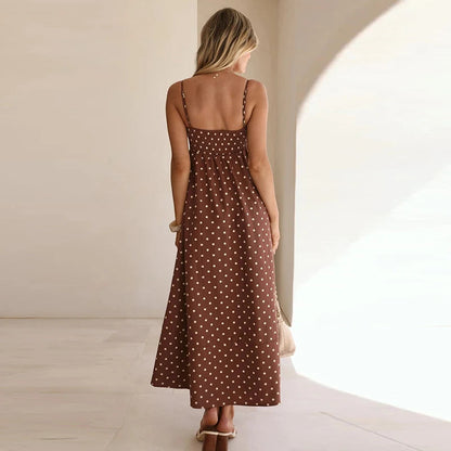 Vestido Maxi de Tirantes Finos con Estampado de Lunares para Mujer-Maxi Dress-Casaluzia