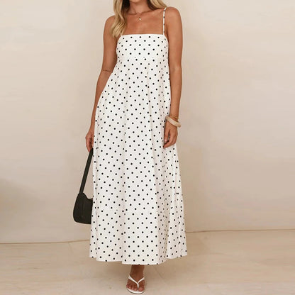 Vestido Maxi de Tirantes Finos con Estampado de Lunares para Mujer-Maxi Dress-Casaluzia