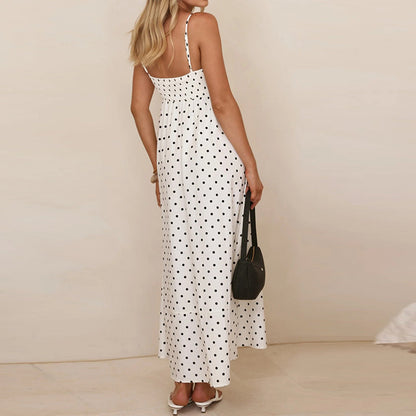 Vestido Maxi de Tirantes Finos con Estampado de Lunares para Mujer-Maxi Dress-Casaluzia