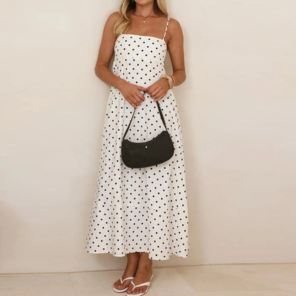 Vestido Maxi de Tirantes Finos con Estampado de Lunares para Mujer-Maxi Dress-Casaluzia